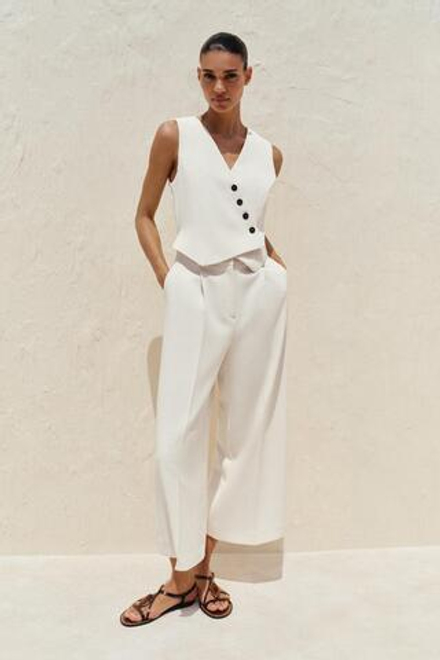 ZARA ШИРОКИЙ КОМБИНЕЗОН, ЭКРЮ