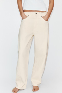 ZARA ДЖИНСЫ TRF BAGGY BALLOON СО СРЕДНЕЙ ПОСАДКОЙ, ЖЕЛТОВАТО-БЕЛЫЙ