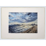 Картина акварельная авторская в паспарту 21х30 см на стену для интерьера "Город у воды"