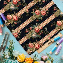 Ткань премиум атлас букеты на полосках