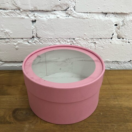 Коробка круглая "Шайба" с прозрачным окном, 18*10 см, Розовый
