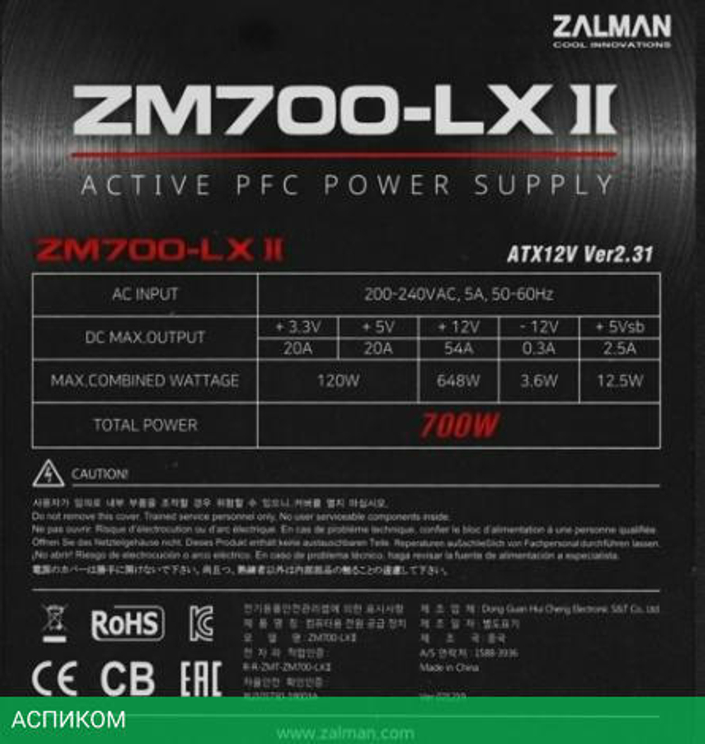 Блок питания Zalman ZM600-LXII