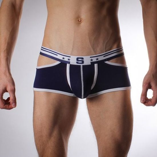 Мужские трусы хипсы с вырезами по бокам синие Seeinner Navy Boxer