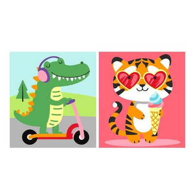 Картина по номерам на картоне детская 15*13,5см. 2шт. "Летнее приключение" (Lori)