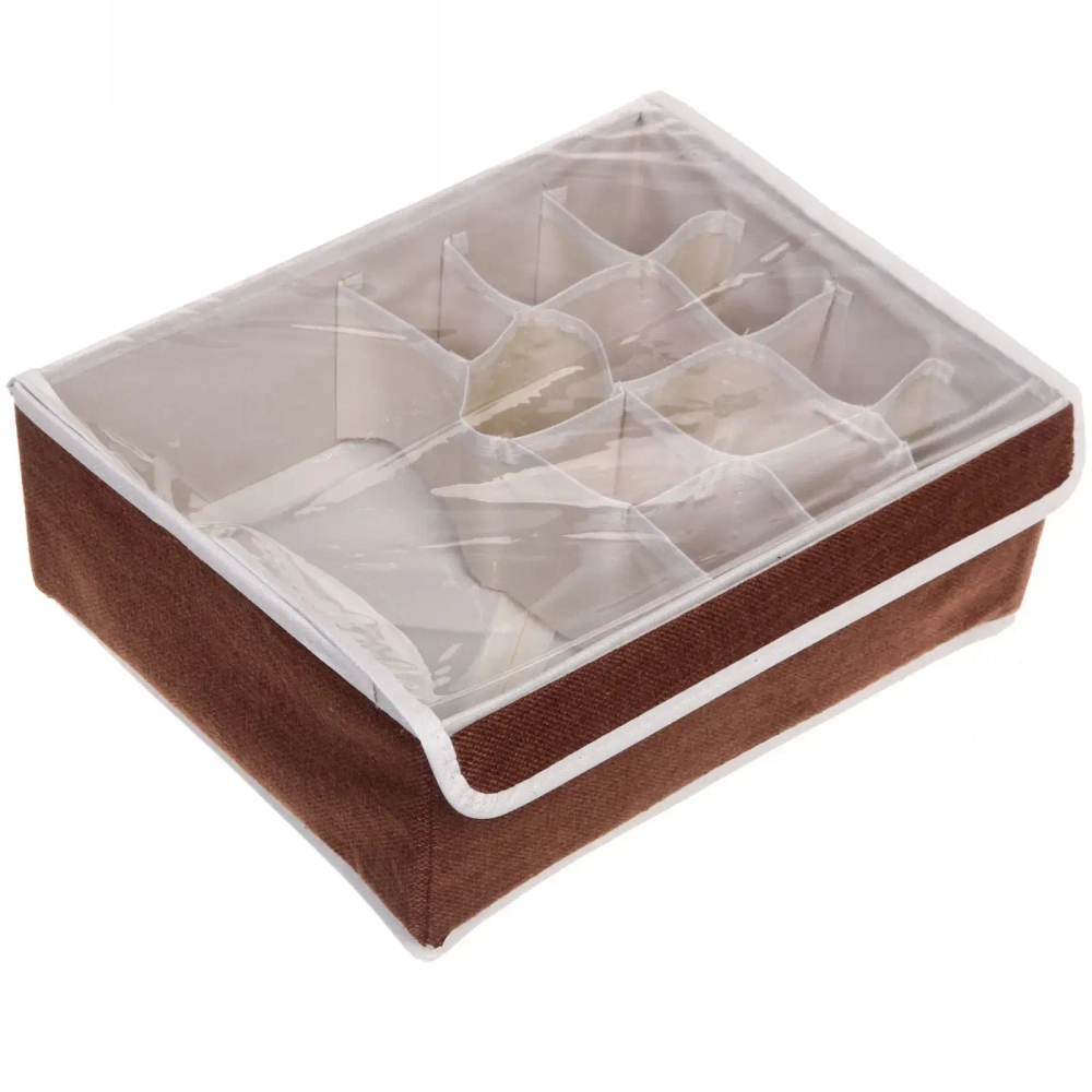 Кофр - органайзер для хранения вещей с прозрачной крышкой «УЮТДОМА», цвет махагон коричневый, 13 отделений, 32*24*12см