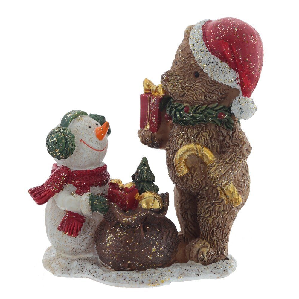 GAEM Фигурка декоративная "Мишка и снеговик", L8 W5 H10 см