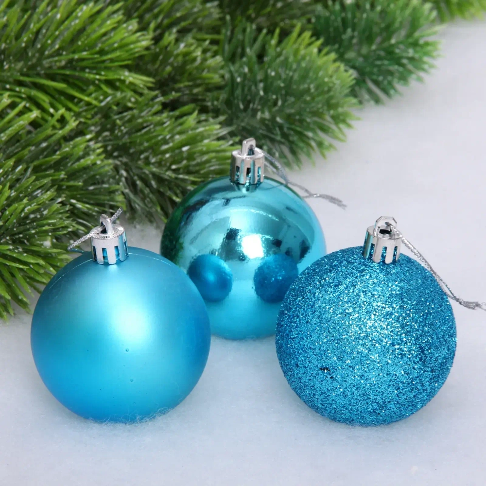 Новогодние шары 6 см (набор 24 шт) «Микс фактур», голубой