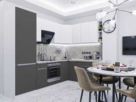 Угловая модульная кухня Фьюжн-04 Stormy Silk/Silky White - Белый 2140*2500/1800*600