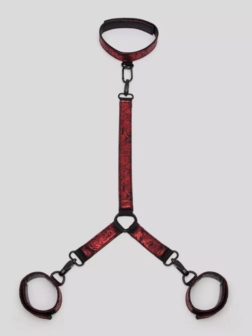 Ошейник с наручниками Reversible Faux Leather Collar and Wrist (Цвет: красный с черным)