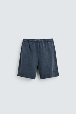 ZARA ШОРТЫ С ВАФЕЛЬНОЙ ФАКТУРОЙ И ЭФФЕКТОМ ПОТЕРТОСТИ, СИНИЙ