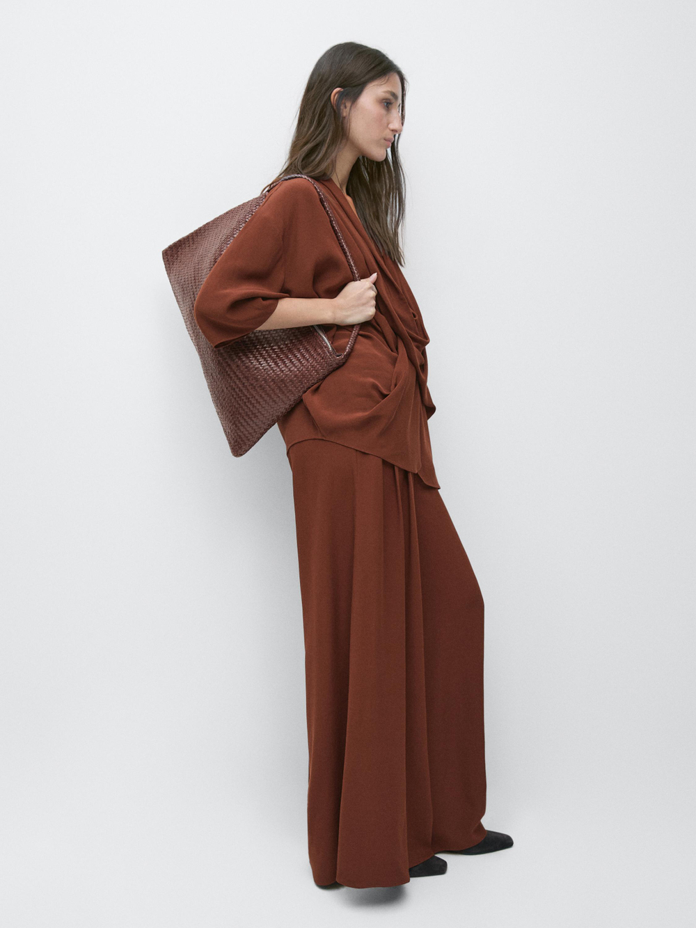 Massimo Dutti Рубашка с драпировкой, апельсиновый