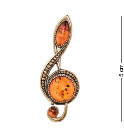AM-1959 Брошь «Скрипичный ключ» (латунь, янтарь)