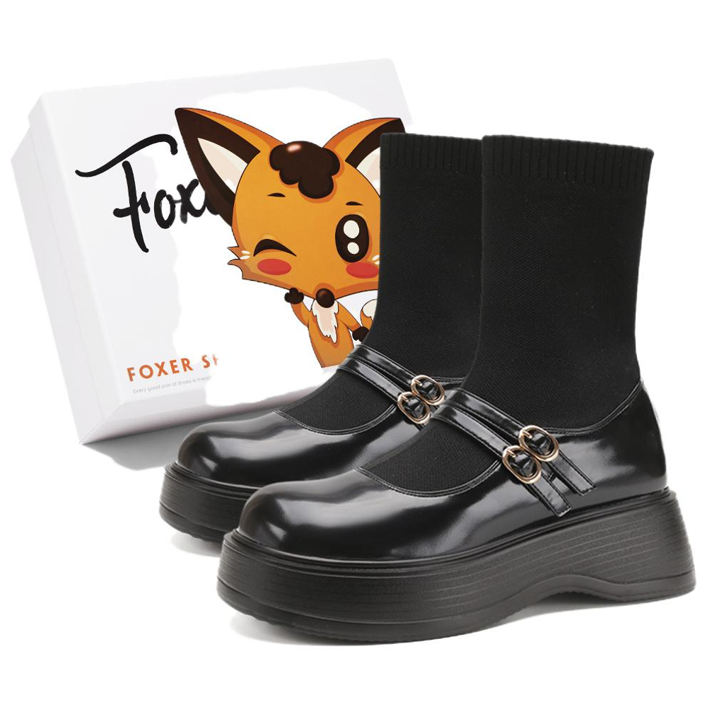 FOXER Stretch Boots Ankle Boots Medium Heel Women"s Black