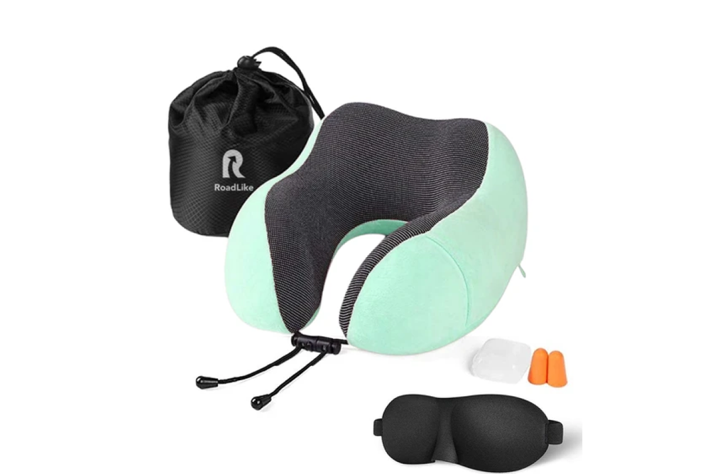 Подушка для путешествий RoadLike Travel Kit Velvet с эффектом памяти, мятный