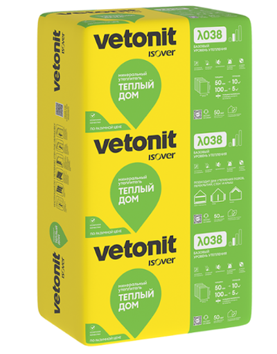Утеплитель Теплый дом (Изовер/Vetonit ) плита 1170мм×610мм×100мм 7шт, 5м2