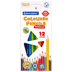 Карандаши цветные BRAUBERG PREMIUM, 12 цветов, пластиковые, трехгранные, грифель 3 мм, 181661