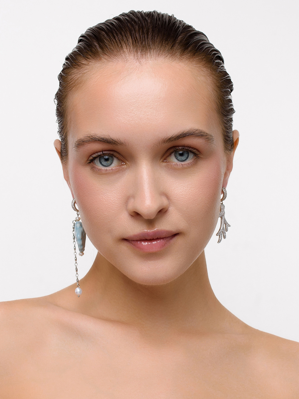 Серьги "Сeramics shell blue coral " Silver