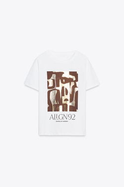 ZARA ФУТБОЛКА С МЕТАЛЛИЗИРОВАННЫМ ПРИНТОМ, ЗОЛОТИСТЫЙ