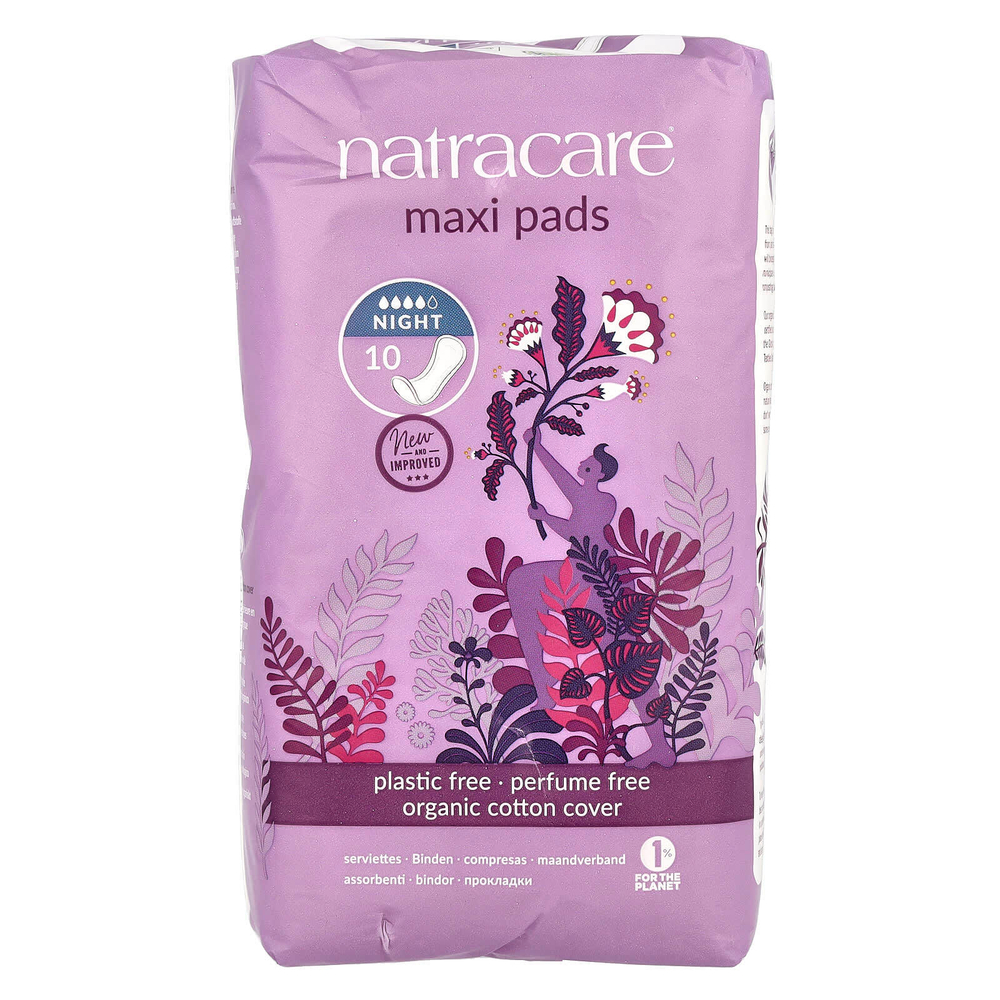 Natracare, Maxi, прокладки с поверхностью из органического хлопка, ночные, 10 шт.