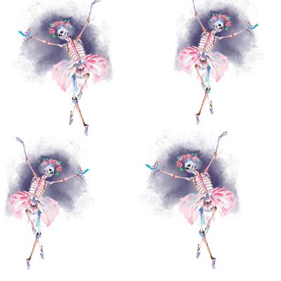 Бесшовный паттерн балерина скелет