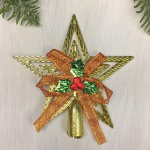 Звезда на ёлку "Классика" с бантом 9,5 см, Золото (Серпантин)