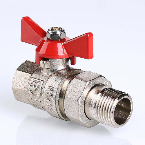 Кран шаровой латунный никелированный полнопроходной разъёмное соединение(американка)/внутренняя резьба бабочка, VALTEC BASE