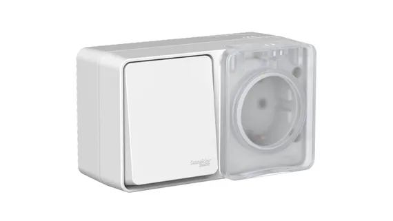 Блок ОП AtlasDesign PROFI IP54 (розетка 1-м 16А заземл. защ. шторки + 1-кл. выключатель 10А) сер. SE ATN543070