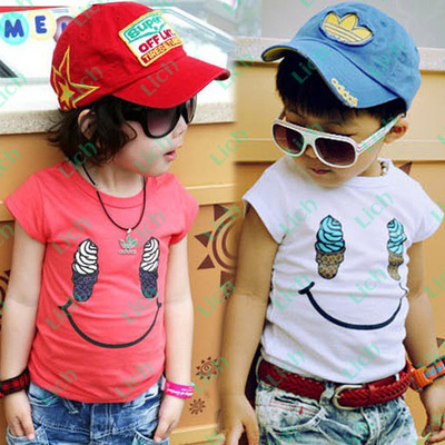 Футболка детская однотонная с контрастным принтом смайлика