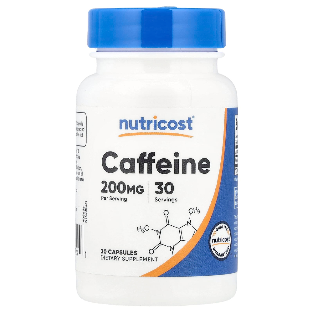 Nutricost, Кофеин, 200 мг, 30 капсул