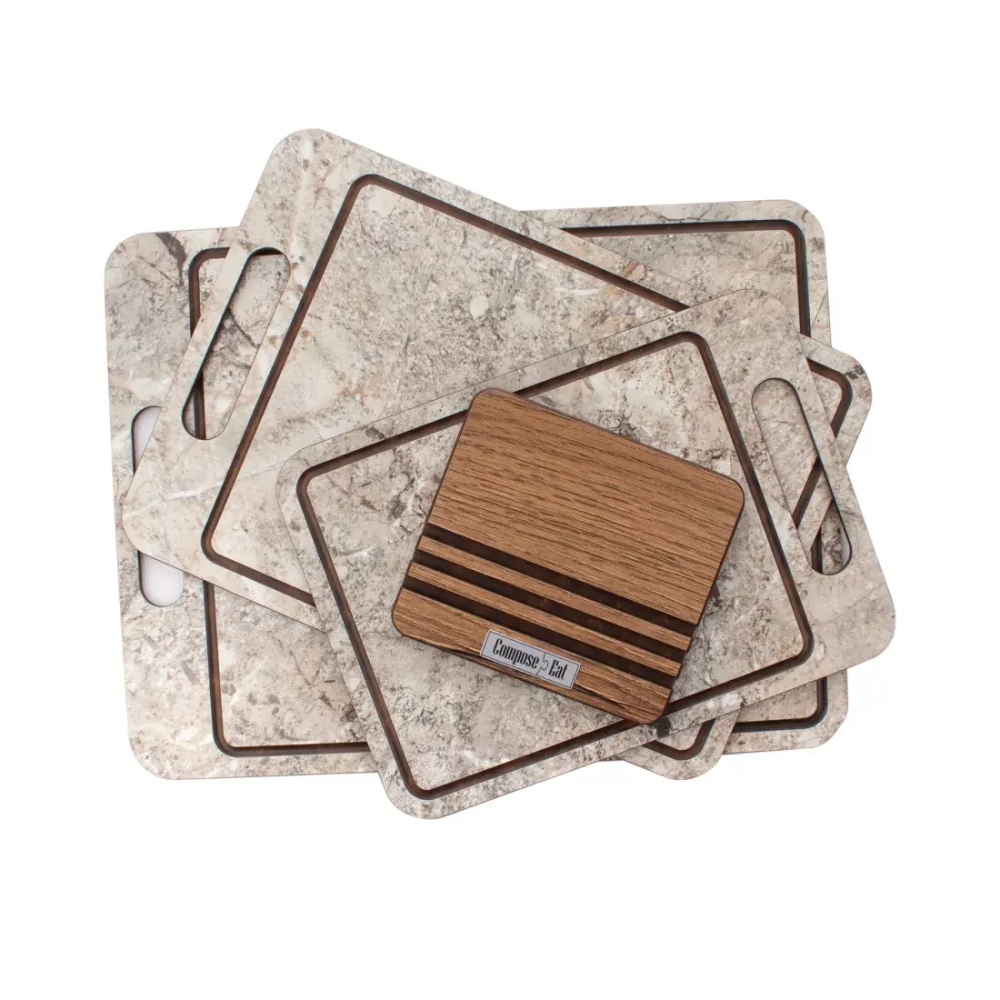 Набор разделочных досок на подставке 3шт ComposeEat Everyday мрамор серый