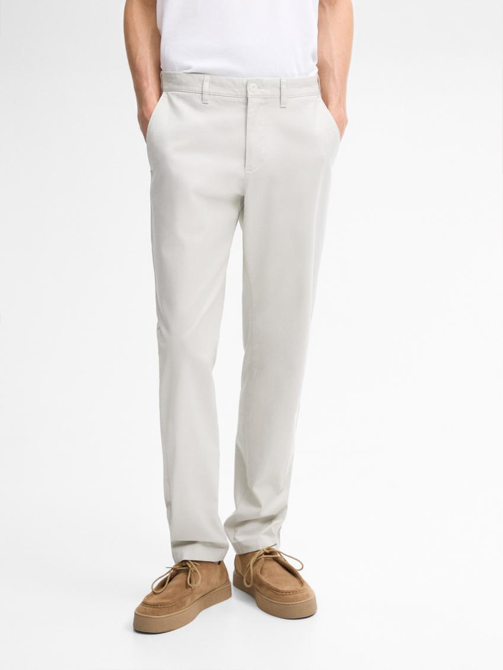 Massimo Dutti Зауженные холщовые брюки, бежевый