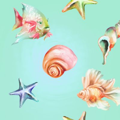 Морские мотивы. Ракушка, золотая рыбка и звезда