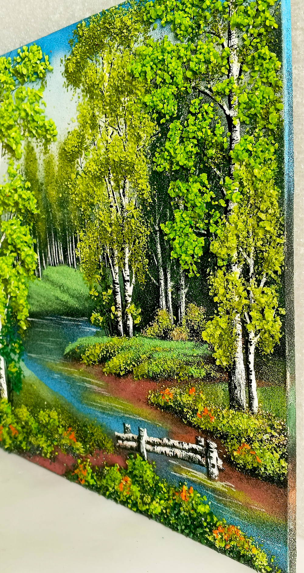 Декобокс " Березовый мостик" рисованный камнем  30-30см