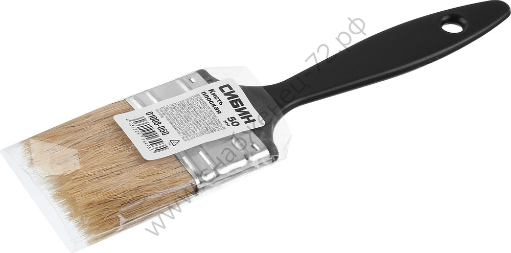СИБИН 50 мм, 2″ светлая смешанная щетина, пластиковая ручка, Плоская кисть (01008-050)
