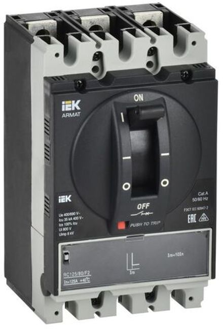 Выключатель автоматический в литом корпусе 3п A 35кА 80А расцепитель электромагн. регулируемый ARMAT IEK AR-MCCB-3A-035-0080A-MTUC