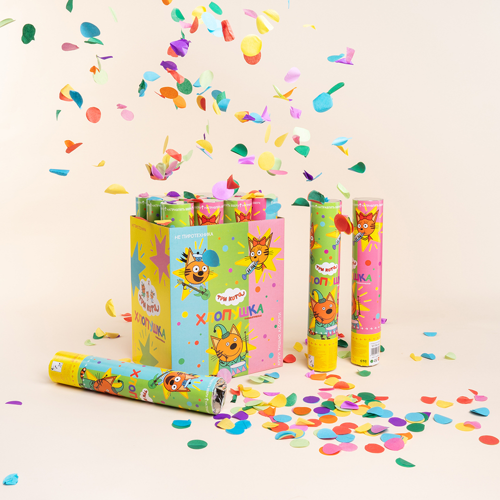 Пневмохлопушка «Три кота. Круги» разноцветные металлик, 30 см, 1 шт.