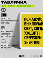 Табличка для частной территории "Пожалуйста, выключайте свет", на дом, для участка, организаций и частных территорий, предупреждающая, 40х30 см, Silver Plane x Айдентика Технолоджи