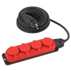 Удлинитель силовой ЭРА UK-4e-3x1,5-5m-IP44(KG) с заземлением 4 розетки каучук 5м КГ 3х1,5мм2 IP44 | Силовые удлинители