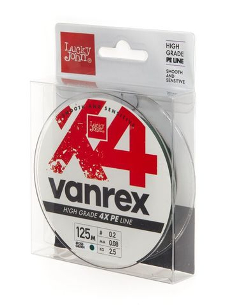Плетеный шнур LUCKY JOHN Vanrex X4 BRAID Moss Green 125 м - 0,08 мм