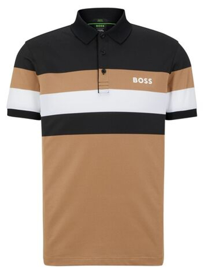 Мужское теннисное поло BOSS x Matteo Berrettini Slim-fit Striped Polo Shirt - beige