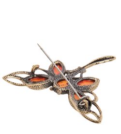 AM-2395 Брошь «Стрекоза Грация» (латунь, янтарь)