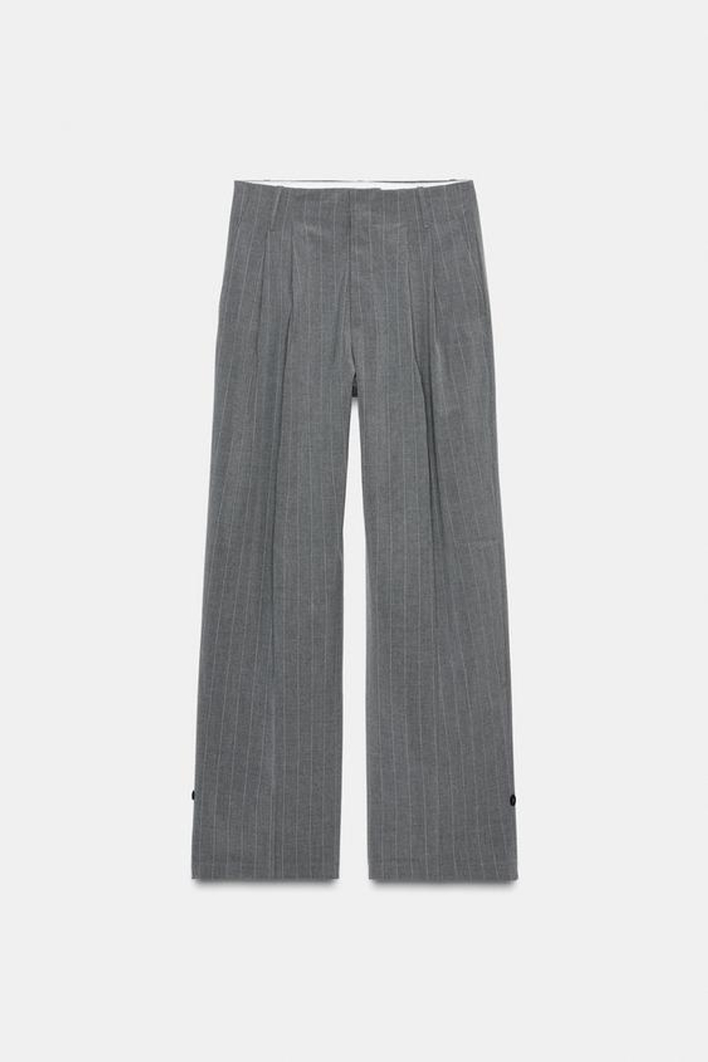 ZARA БРЮКИ СО СКЛАДКАМИ И ПУГОВИЦАМИ СНИЗУ, СЕРЫЙ/СИНИЙ