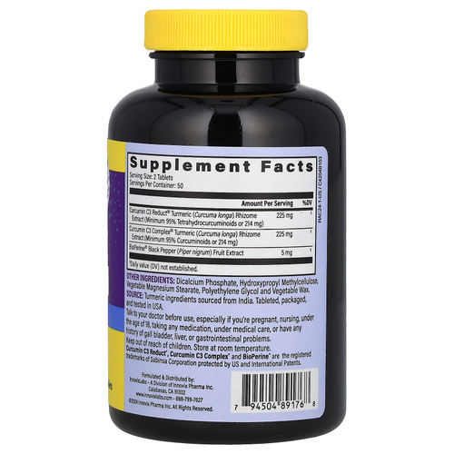 InnovixLabs, куркумин из куркумы, с высокой степенью всасываемости, 100 таблеток с медленным высвобождением