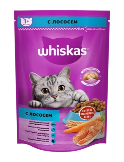 Whiskas корм для кошек с лососем, подушечки с паштетом