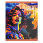 Тетрадь 48л., А5, клетка, Alingar "Splash colours", скрепка, мелованный картон (стандарт), выб УФ лак, блок офсет, 4 дизайна в пленке т/у