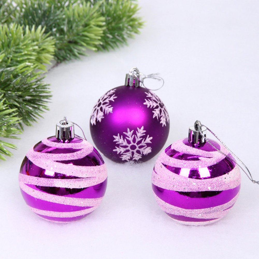 Новогодние шары 6 см (набор 3 шт) «Загадка», Фиолетовый