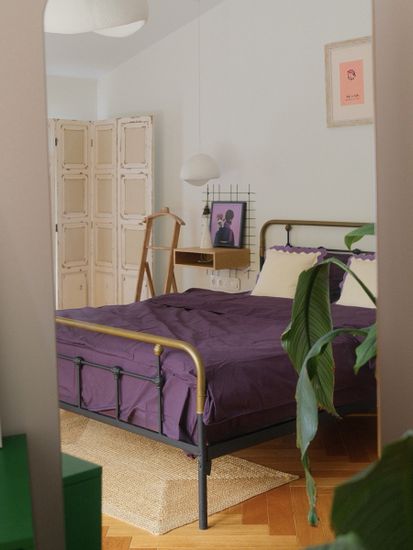 Комплект постельного белья из стираного перкаля сливового цвета из коллекции essential, 200х220 см