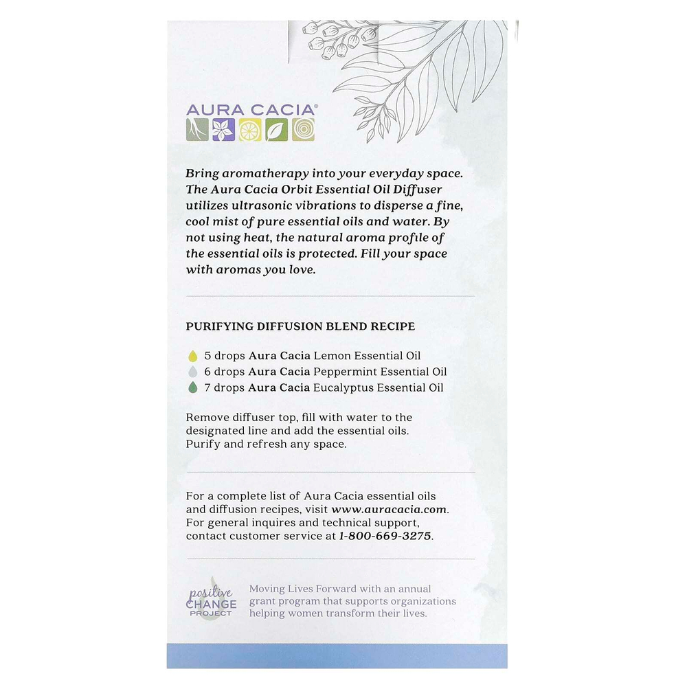 Aura Cacia, Orbit, ультразвуковой диффузор эфирного масла с USB-портом, 1 шт.