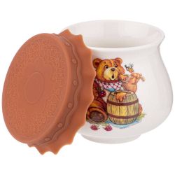 БАНОЧКА С СИЛИКОНОВОЙ КРЫШКОЙ "МЕД" 300 МЛ (КОР=36ШТ.)