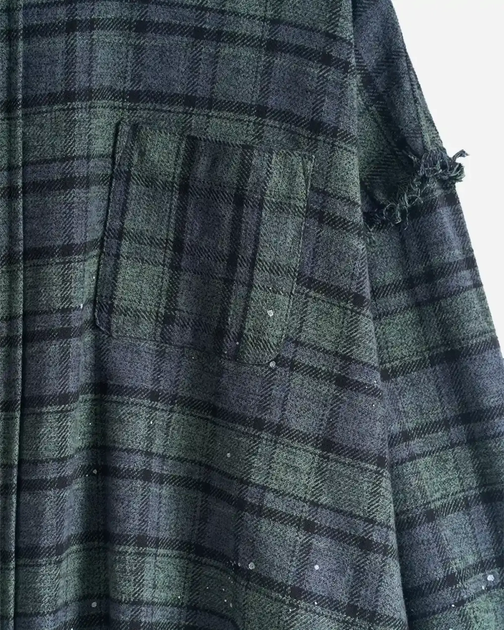 Рубашка в клетку с необработанным краем сине-зеленая